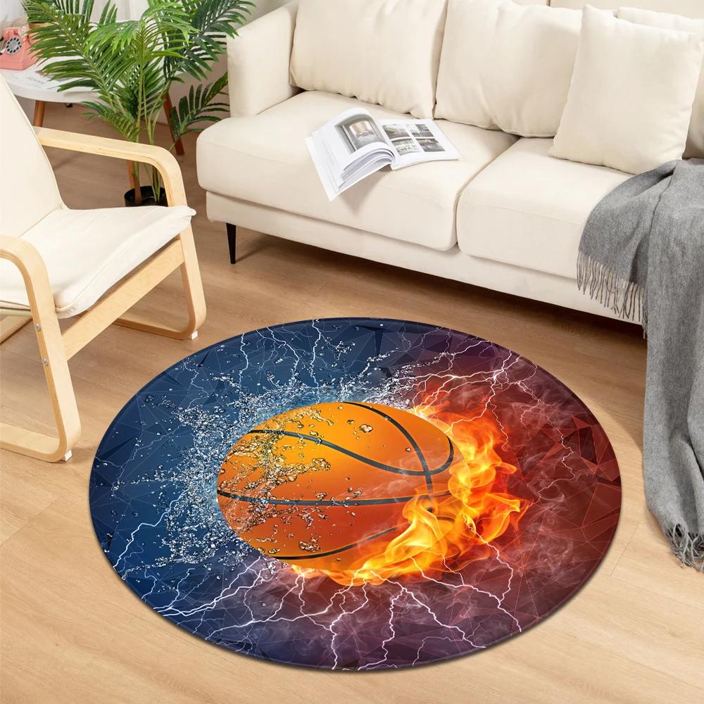 Tapis Rond Imprimé Sport de Balle Tapis Frais Eau et Feu pour Chambre d'Enfant Salon Paillasson Décoration Chaise de Jeu Tapis de Sol Antidérapant