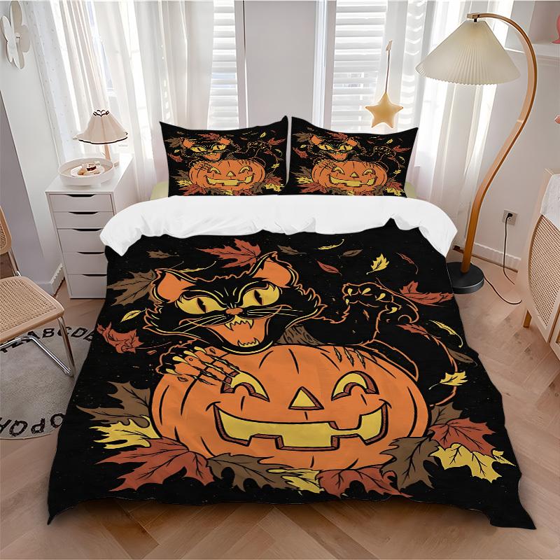 

3pcs Pumpkin Cat Bedding Set, Includes 1 Comforter + 2 Pillowcases, Without Pillow Inserts, Soft Comfortable, Lightweight Breathable007 135x200cm