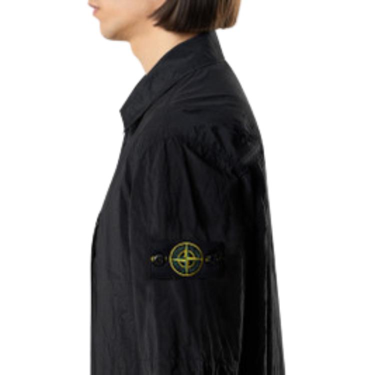STONE ISLAND Ss26 Metallic Nylon Badge Sleeve Zip Short Sleeve Shirt Unisex Shirts Black L1S151200028S0019V0029
