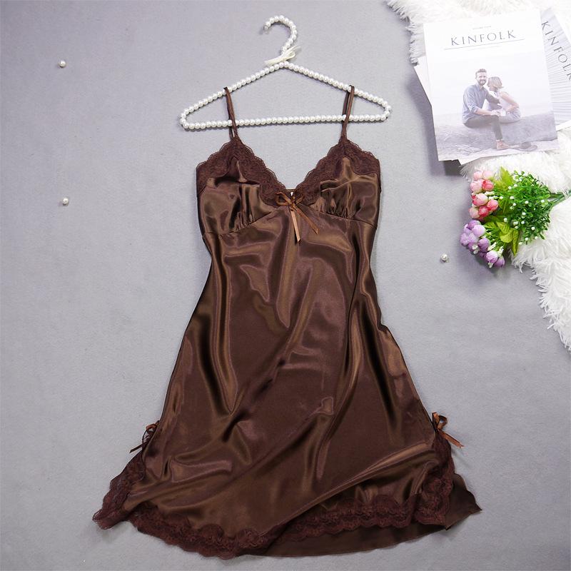 Women's Summer Lace Trim Ice Silk Pajama Set - Cool, Breathable Camisole Nightgown with Short Skirt
