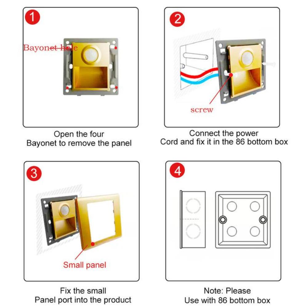 PIR Motion Sensor Wall Lamp Switch Human Body Sensor Footlights  180° Sensor Range for Porch Corridor Corner Stair Lamp