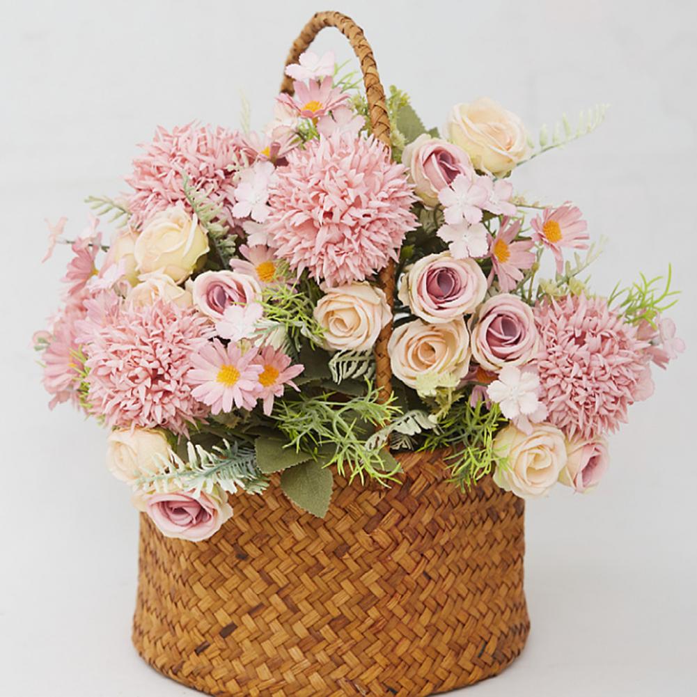 Artificial Silk Flowers Uv-resistant Artificial Plants Elegant Uv Resistant Artificial Rose Flower with Green Leaves for Home