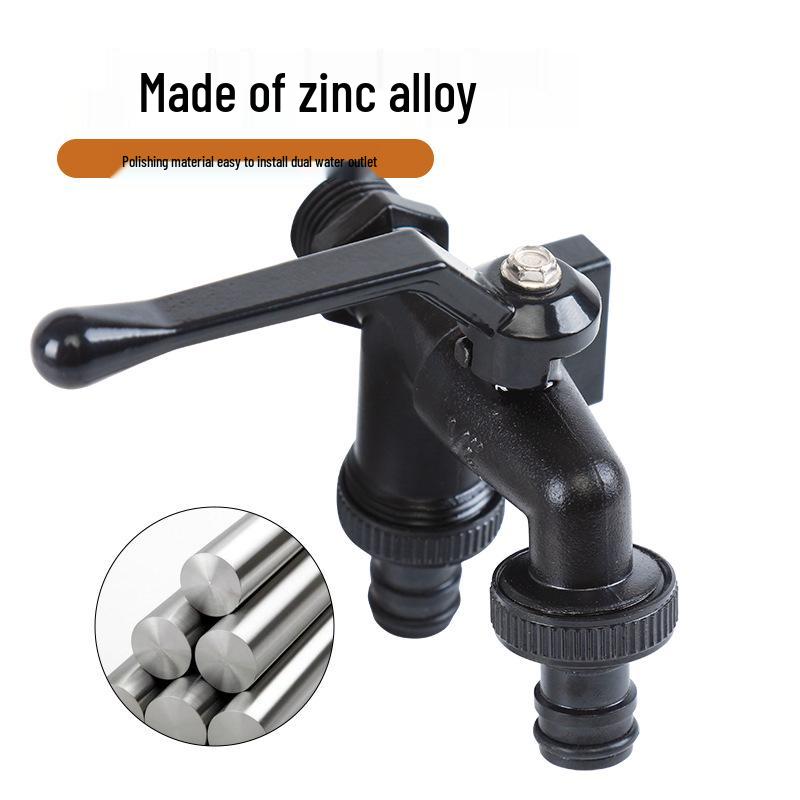 Black-Plated Zinc Alloy Double Outlet Garden Faucet