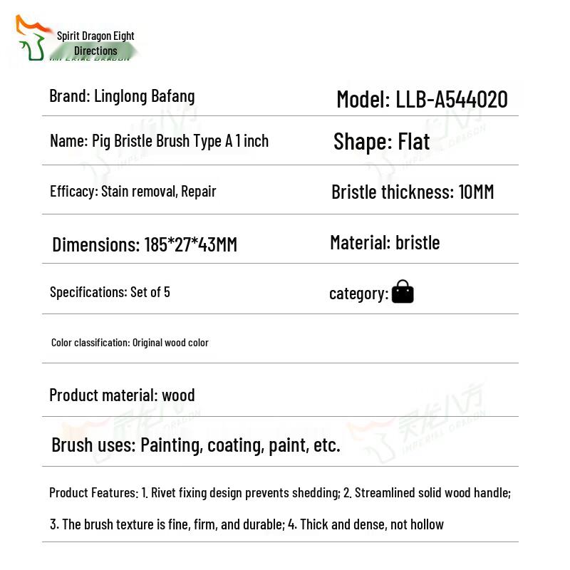 Versatile Wooden Handle Pig Bristle Paint & BBQ Brush 5-Pack