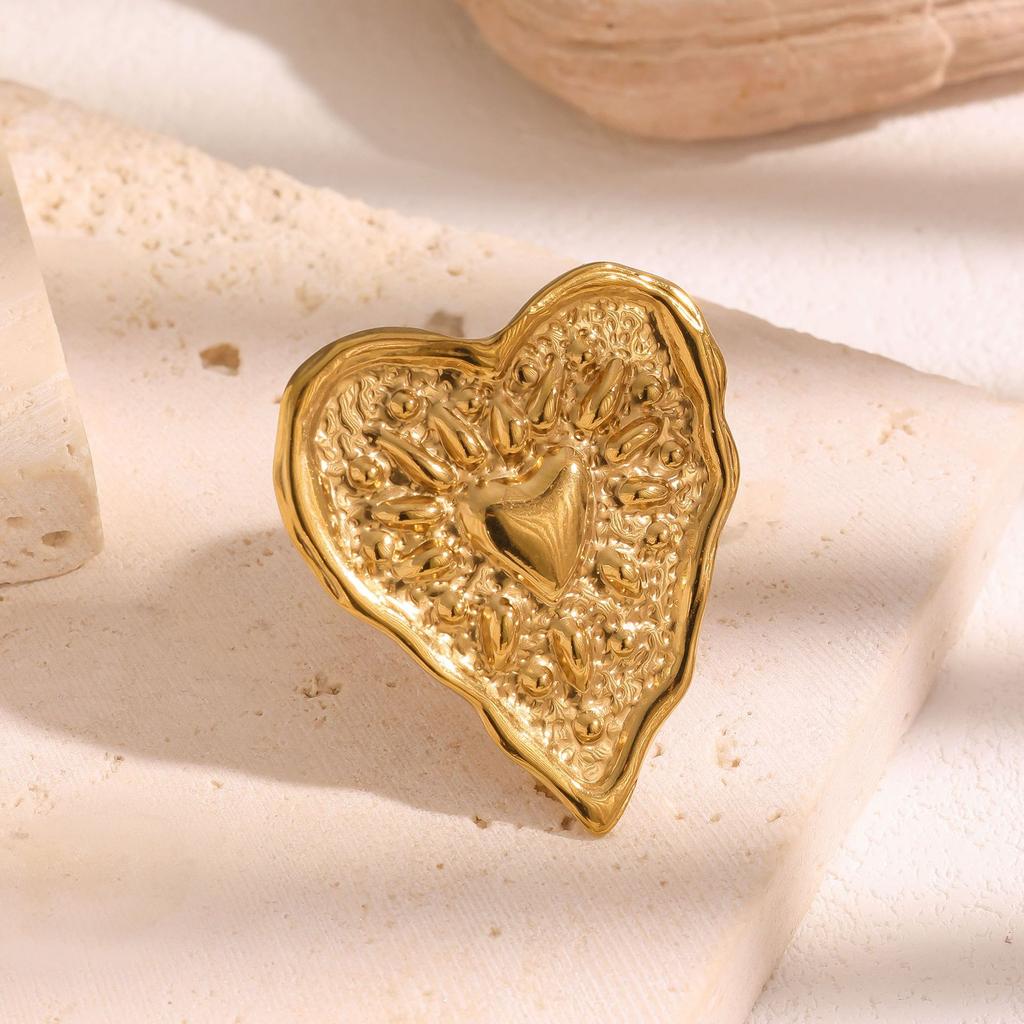 Stainless Steel Water Pattern Drip Heart Rings for Women Men Exaggerated Hammer Texture Opening Rings Party Jewelry Accessories