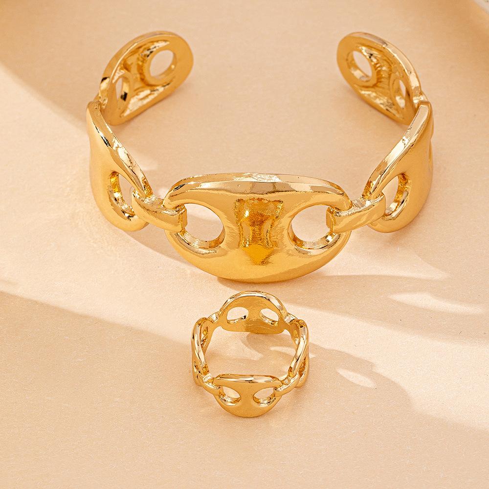 Fashion Trend Ring Bracelet Set Personality Simple Electroplated Set Women Punk Jewelry Accessories