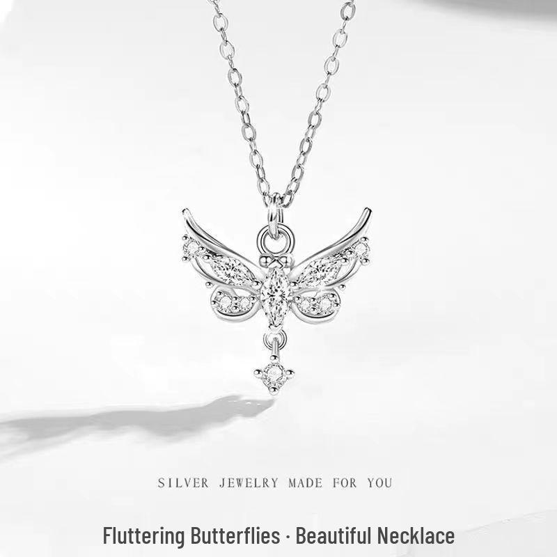 Love Butterfly Wings S999 Sterling Silver Tassel Clavicle Necklace - High-End Light Luxury, Versatile Women's Jewelry