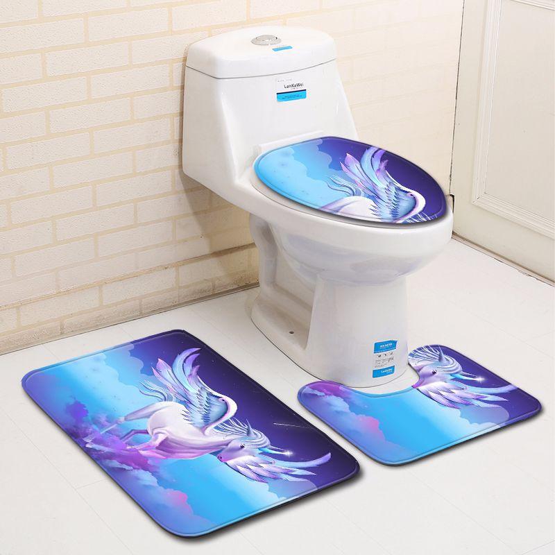 Unicorn Bathroom Toilet Three-Piece Floor Mat Doormat Bathroom Carpet