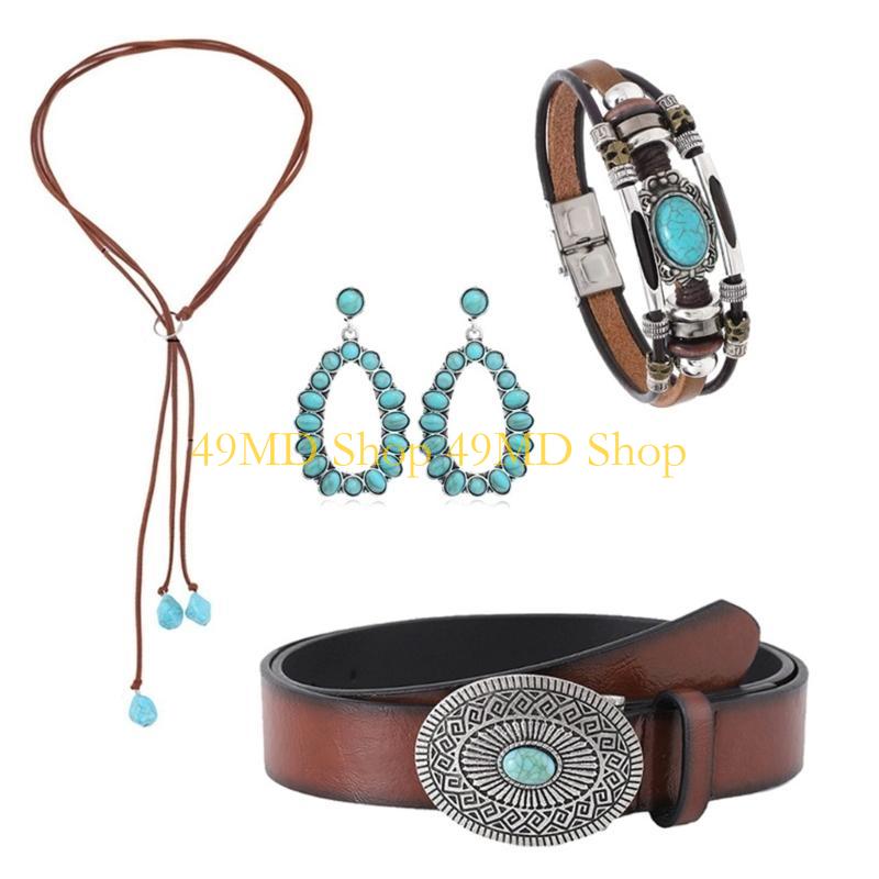 49MD Retros Ethnic Long Necklace with Turquoise Accent Women Tassels Necklace