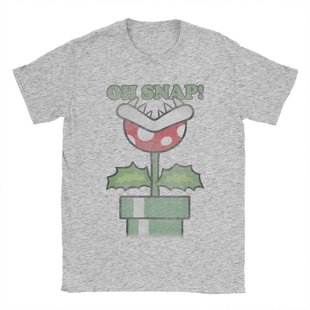 Super Marios Piranha Plant Oh Snap Vintage T Shirt Mens Cotton Humor TShirts Tee Shirt Short Sleeve Tops 4XL 5XL