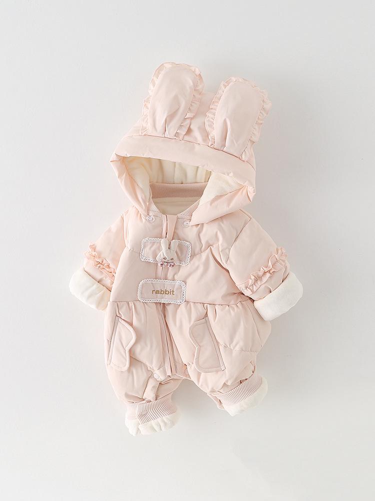 90% Weiße Entendaunen Baby Mädchen Winter Strampler - Leicht, Fleece-gefüttert, Verdickt zum Krabbeln im Freien