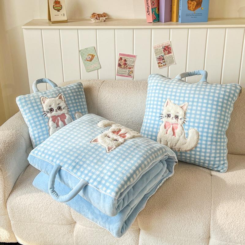 Cute Soft Flannel 2-in-1 Pillow Blanket Thickened Foldable Multi-Function Nap Blanket Comforter Car Pillow Girls Birthday Gift