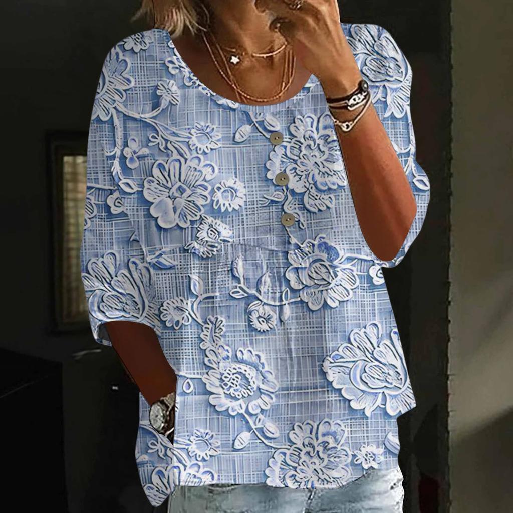 Linen Shirts For Women 3/4 Sleeve Button Down V Neck Summer Tops Dressy Casual Cute Shirts