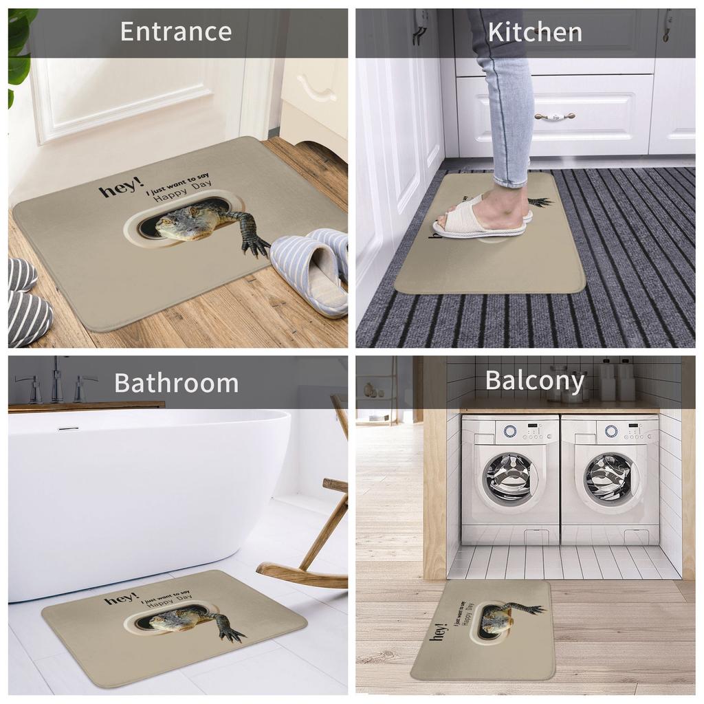 Hey I Just Want to Say Happy Day Crocodile Pattren Front Door Mat Anti-Slip Indoor Doormat Garden Garage Entrance Rug Carpet