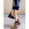 Cowhide version niche pointed short boots western cowboy boots women's thick heel belt buckle leather boots martin boots
