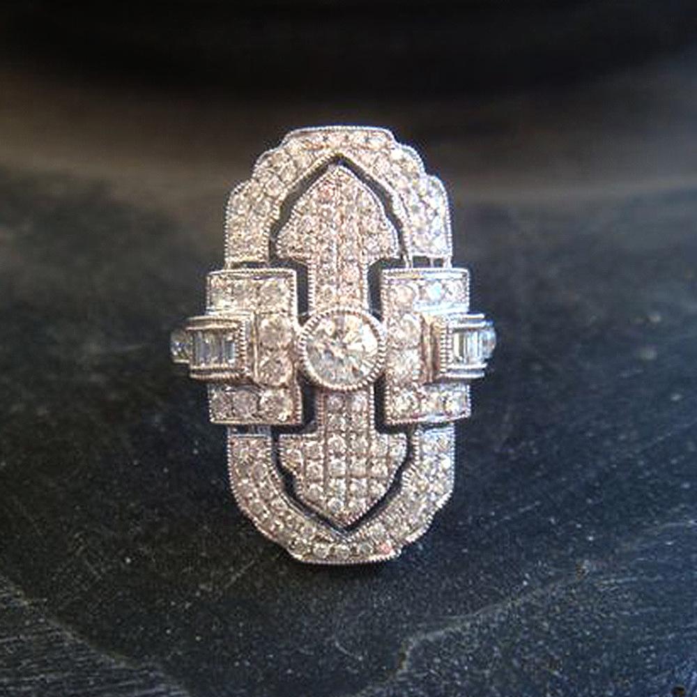 Retro hollow court style jewelry, unique shape full of diamond zircon ring, unisex matching ring