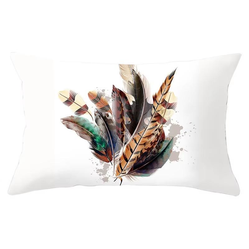 30X50cm Feather Pattern Printed Decorative Cushion Bedroom Living Room Backrest Home Rectangular Pillowcase