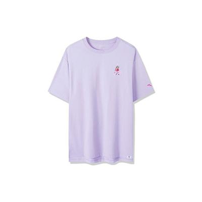 Printed Sports Knit Crew Neck T-Shirt Women Tops Purple 162137103R-2