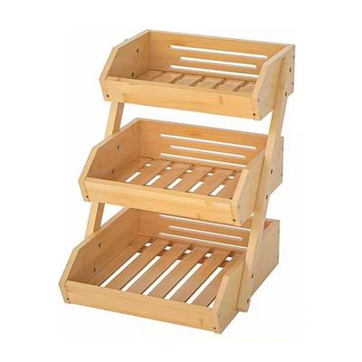 3 Tier Bamboo Fruit Basket Large Capacity Vegetable Fruit Bowl Holder for Kitchen Pantry Three