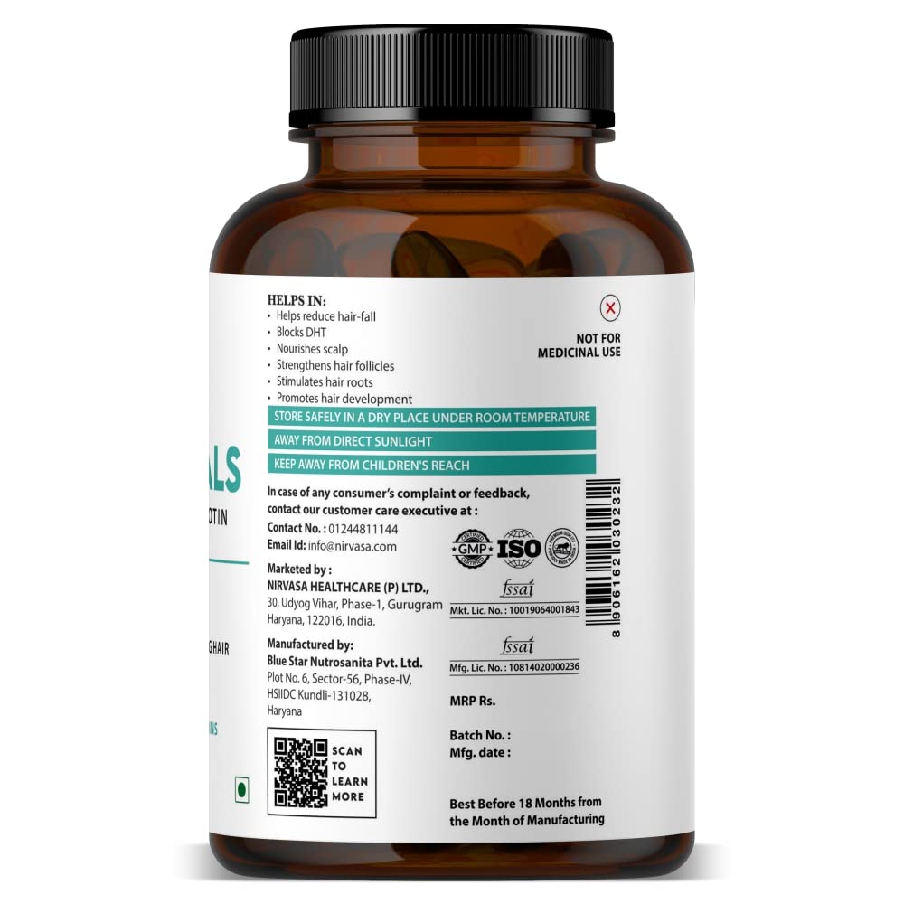 Nirvasa Hair Vitals DHT Blocker with Biotin (650mg) – 60 Tablets | Supports Hair Growth, Strength & Thickness | Reduces Hair Fall & Breakage | Wi