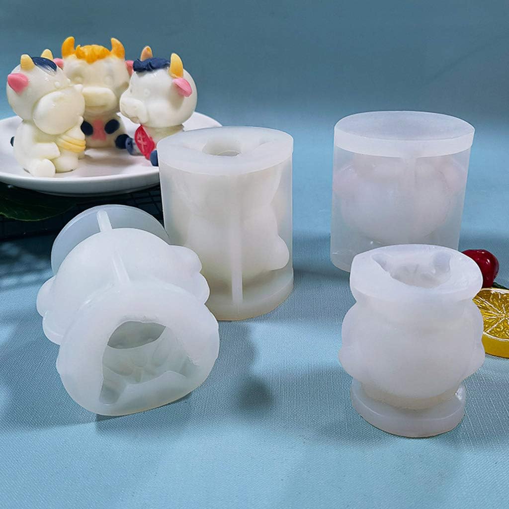 3D Cow Candle & Soap Mold, Silicone, White, Flexible, Non-Stick, Temperature -40 to +446 Degrees, Microwave, Oven, Dishwasher Safe, Craft Art, Candle