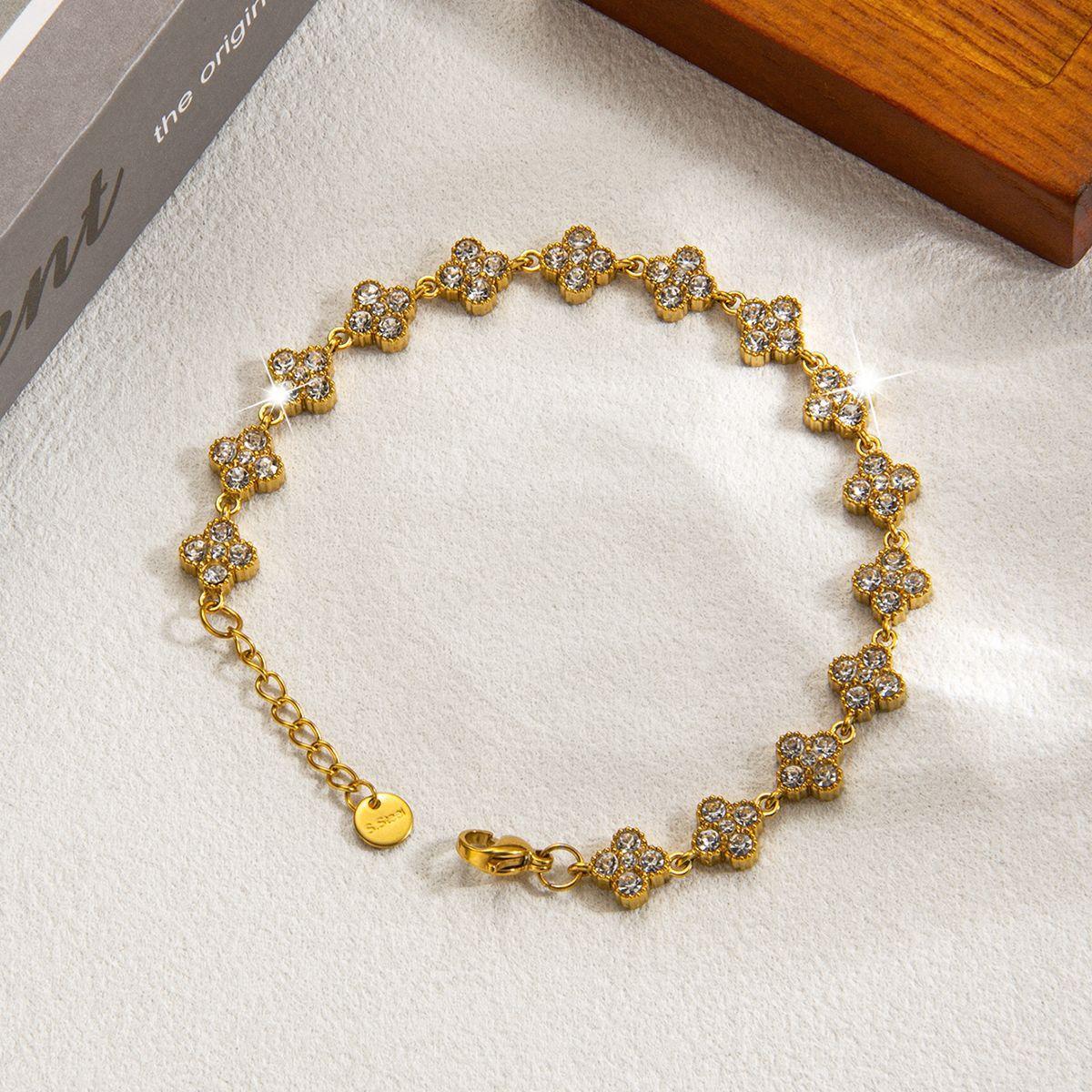 Titanium steel four-leaf clover zirconium bracelet, colorful fashion and high-end zirconium versatile women s jewelry