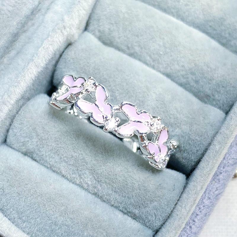 Anello Apribile Stella Marina Fiore Stile Dolce Ragazza Smalto Zircone Moda Donna Anello di Nicchia Raffinato Stile Straniero