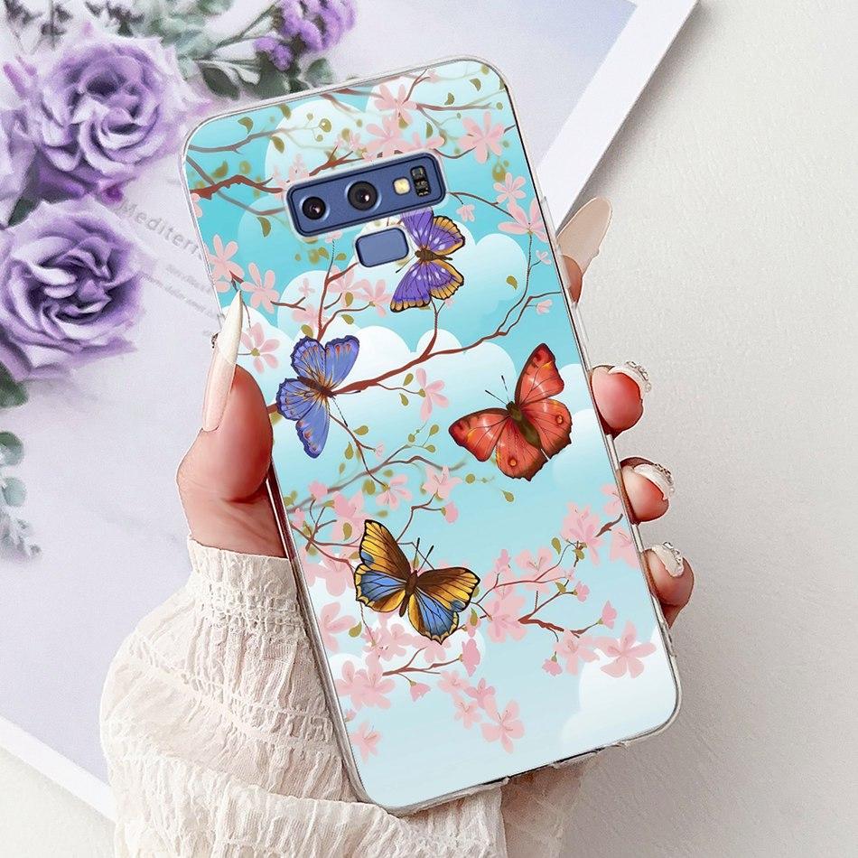For Samsung Galaxy Note9 Elegant Floral Butterfly Phone Case For Samsung Note 9 SM-N960F SM-N9600 Soft Silicone TPU Cases
