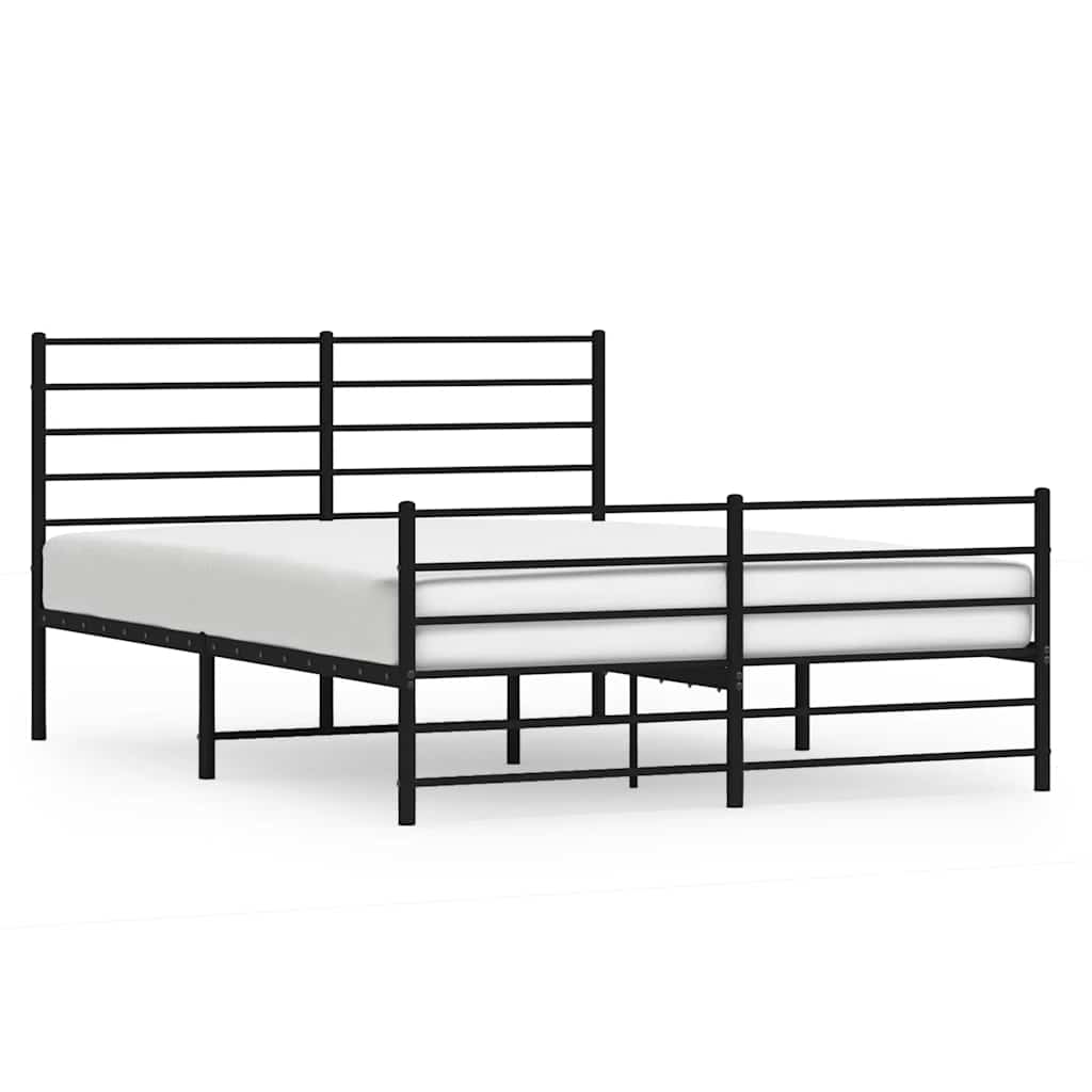 Metal Bed Frame with Headboard and Footboard Black 140x190 Cm