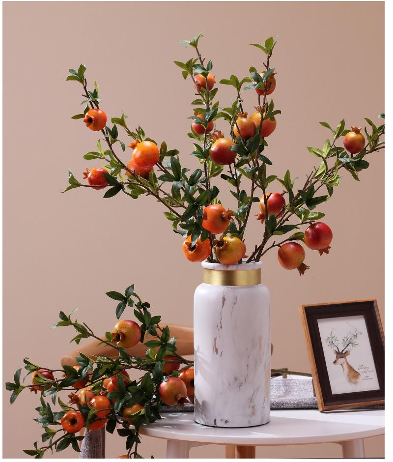 Artificial Pomegranate and Persimmon Fruit Flower Branch for Living Room or Entryway Decor