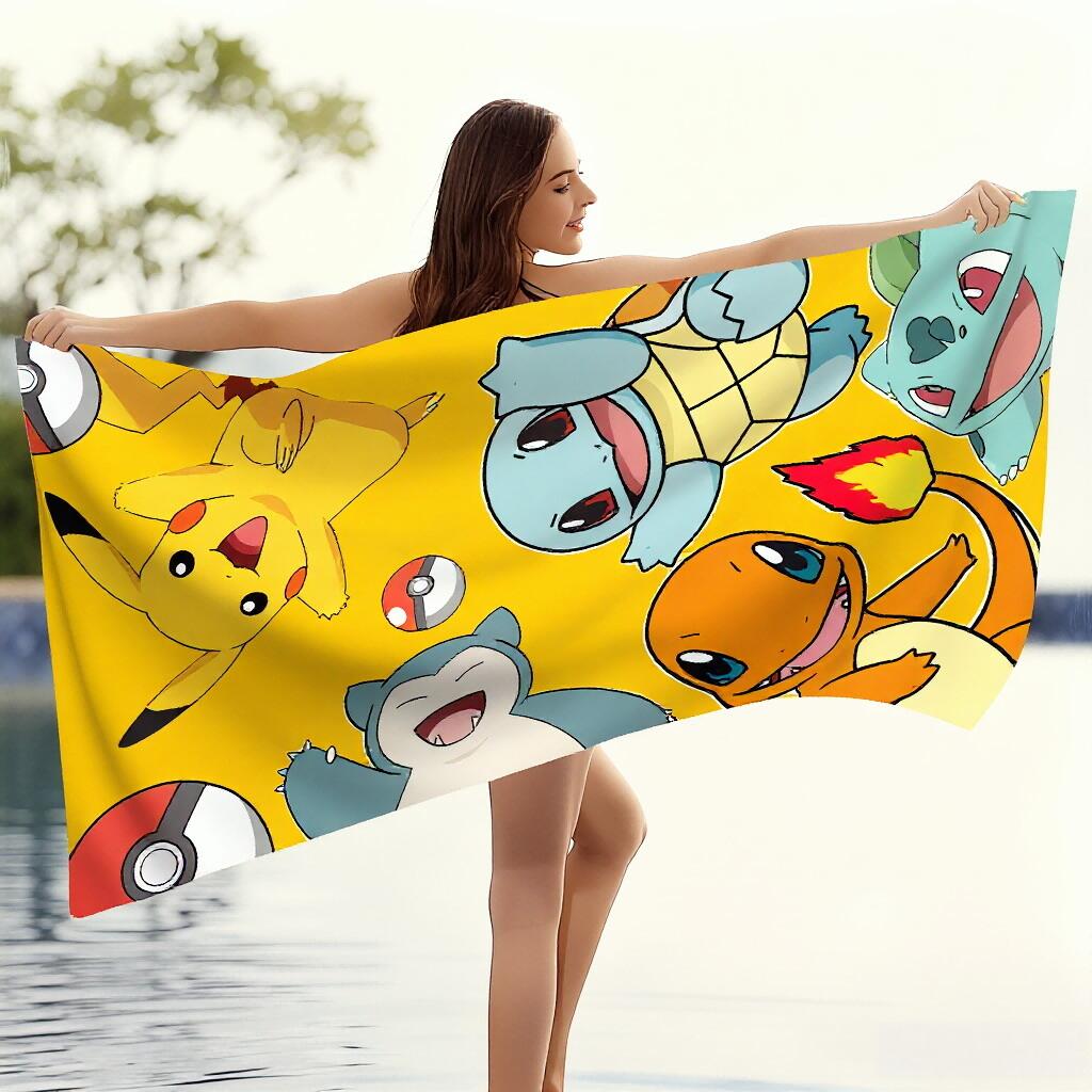 1pc Pokmon Pikachu Beach Towel, Yellow Microfiber, Multi-Use Pool Beach Towel, Ideal for Kids & Adults, Summer Outdoor Home