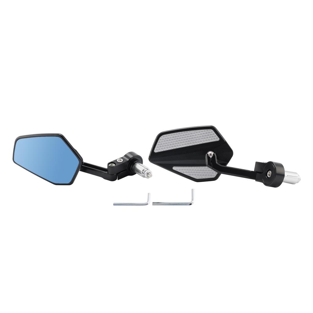 Artudatech Motorcycle Bar End Mirrors, Universal, CNC Machined Aluminum, Blue Glass, Fits 22mm (7/8 inch) Handlebars, Diamond Shape, Anti-Glare Convex