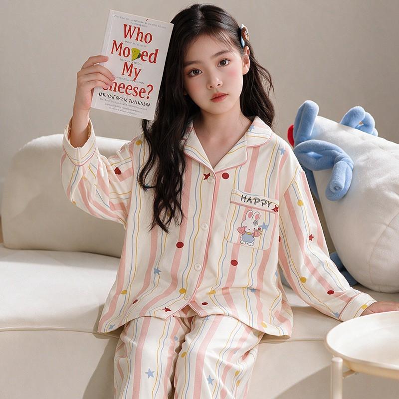 Girls Cotton Pajama Set Long Sleeve 2026 Cartoon Print Home Wear Ages 8 Comfortable Sleepwear