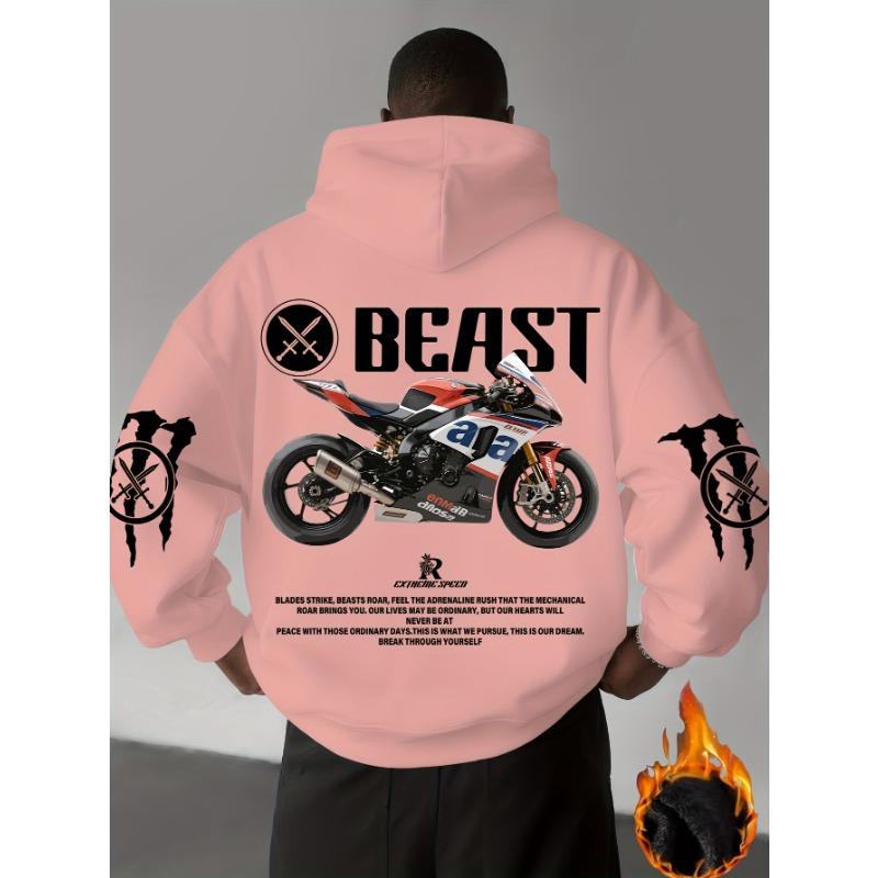 Sudadera con capucha para hombre con estampado de motocicleta Wild Beast Racing, corte holgado, estilo casual, ideal para otoño/invierno y uso diario.