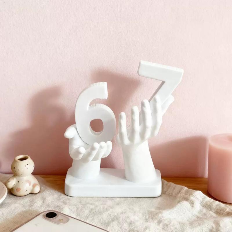 3D Printed 67 Hand Sculpture Creative Abstract Design Smooth Finish Ornament for Desk Living Room Office Home Decor