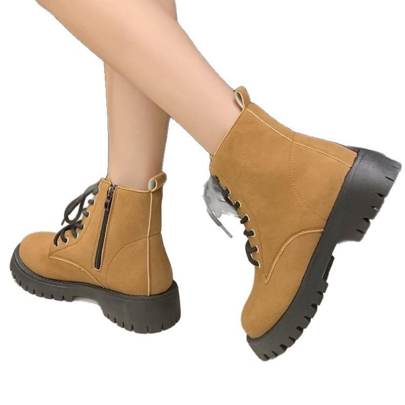 Women's Retro Suede Ankle Martin Boots, Chunky Heel Work Boots, Fall Winter Fashion Footwear