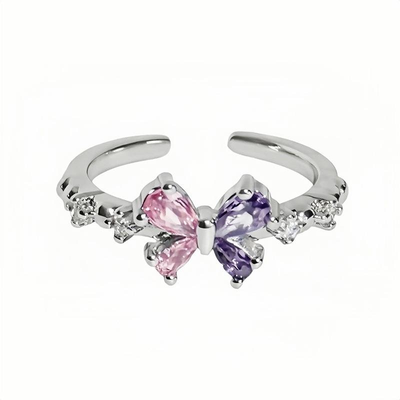 Irregular Color Butterfly Pink Zir*****Pen Ring Personality Niche Design Advanced Sense Love Stacked Ring Woman