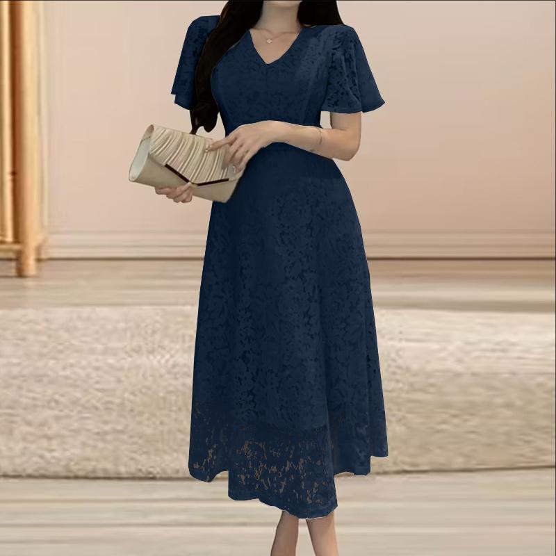 ZANZEA Women Elegant Lace Patchwork Casual V-Neck Short Sleeve Dress