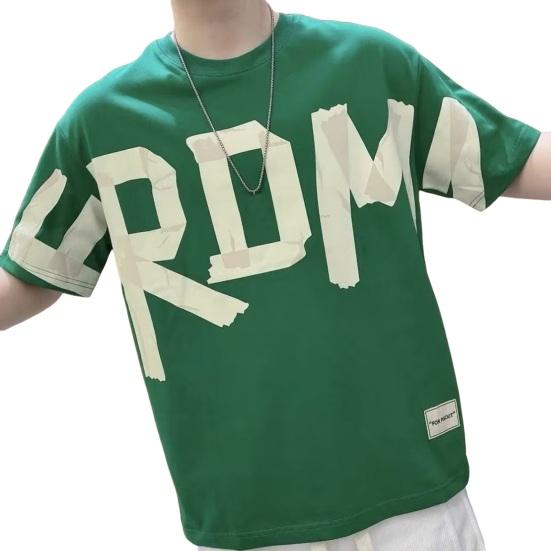 Summer Men T-shirt Letter Print Loose Round Neck Short Sleeves Loose Casual Pullover Youth Student Teenager Daily Wear Sport Top