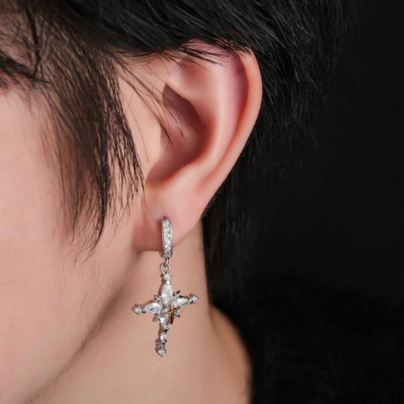Elegant Snowflake Crosses Earrings Featuring Zircon On Copper Base Sturdy