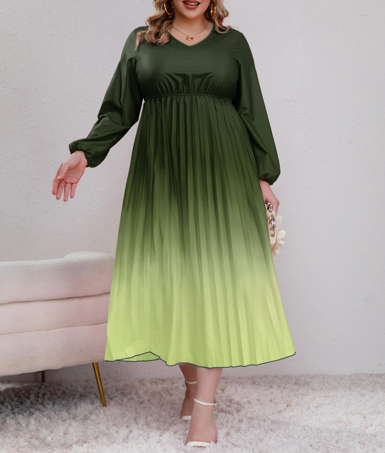 

Temperament Градиент Цвет Прессованное Платье Плюс Размер Женщин Temperament 4XL темно-зеленого