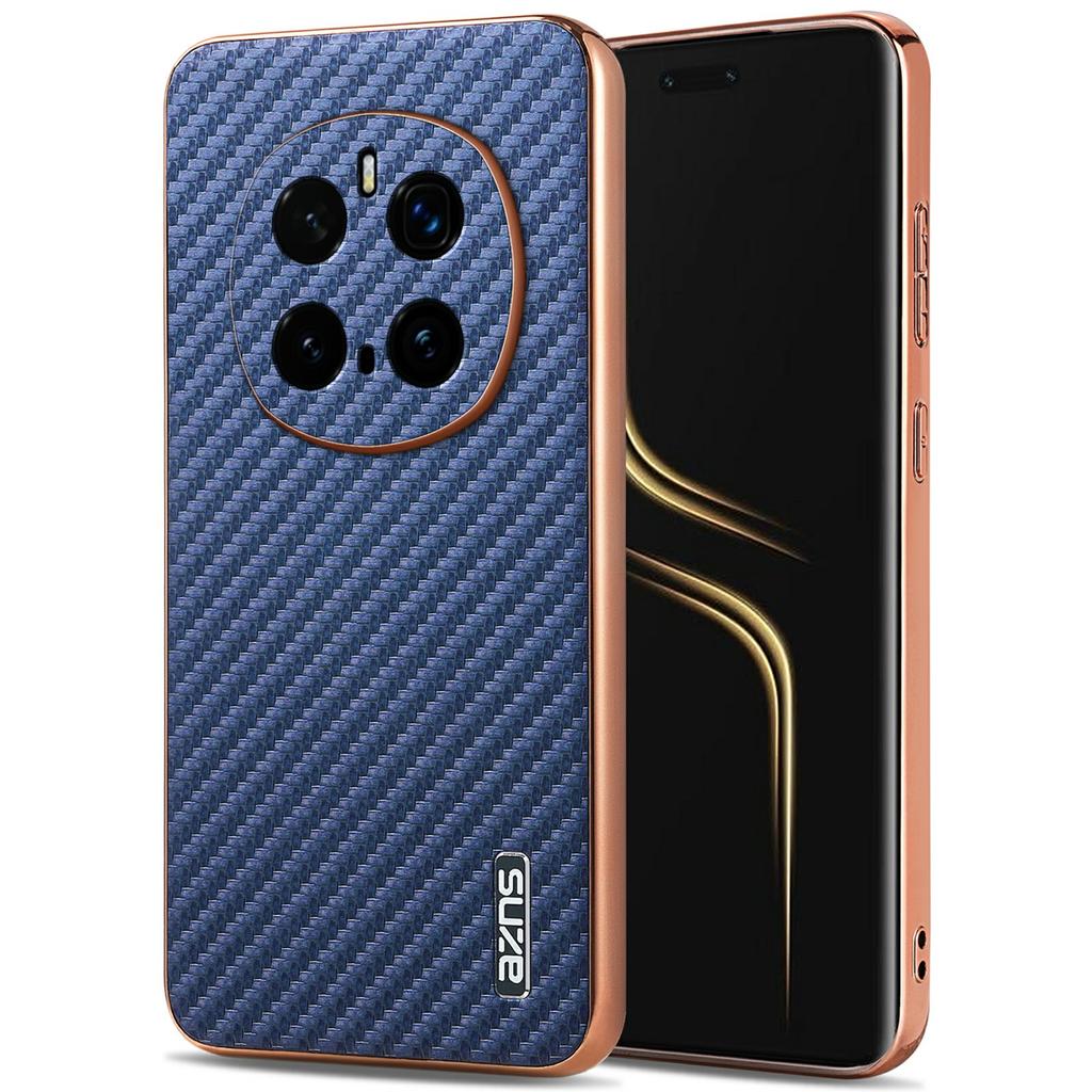 AZNS For Honor Magic7 Pro 5G Case Electroplating Carbon Fiber Texture PU+TPU Phone Cover