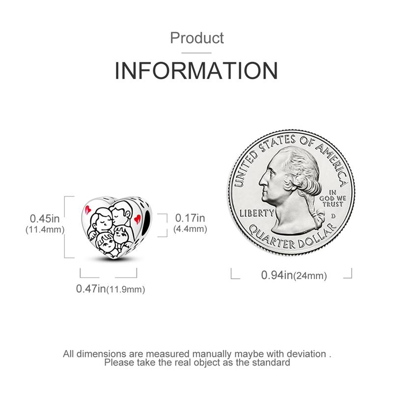 Original Charms Copper Plated Happy Family Heart-Shaped Beads Fit Bracelets For Women Jewelry Making Fine Gifts