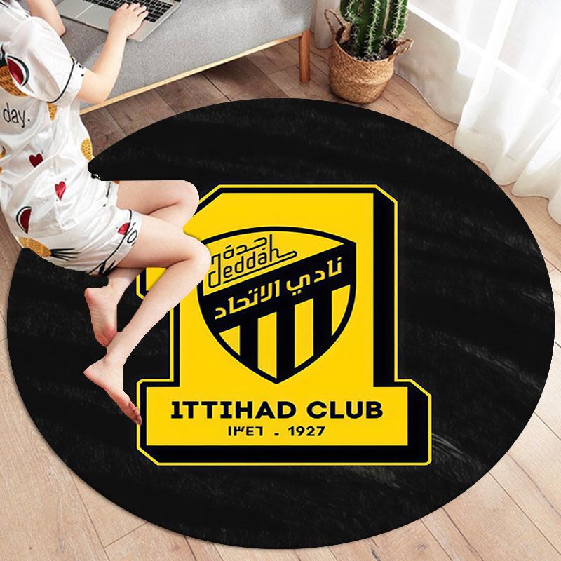 Al-Ittihad FC Round Area Rug,Carpet Rug for Living Room Bedroom Sofa Playroom Decor,Non-slip Floor Mat