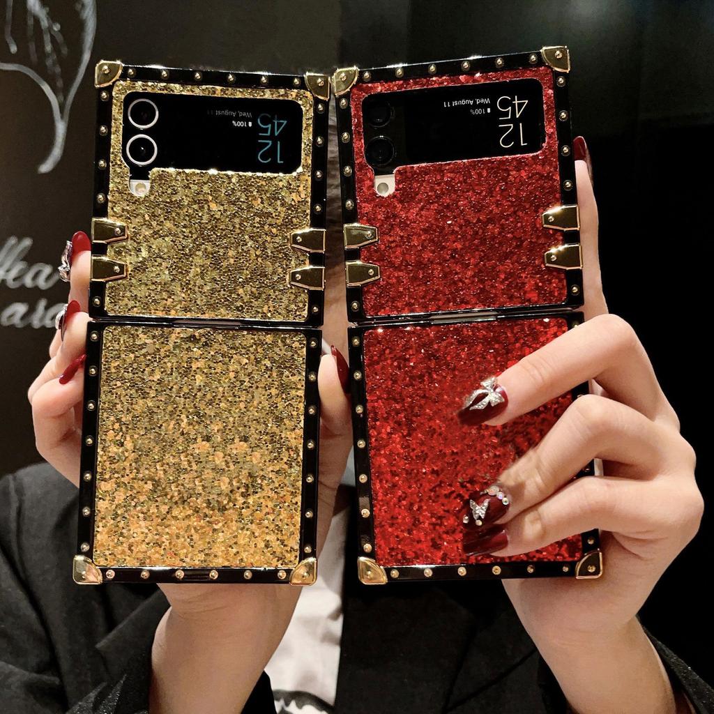 Samsung Z Flip7 Light Luxury Glitter Case: Full Coverage, Anti-fall, Flip5 Compatible, Square Design.