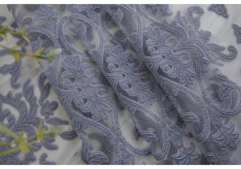 Cross French Retro Gray Sheer Curtains, 3D Jacquard Semi-Transparent Window Screens for Villa Bedroom, Rod Pocket Style