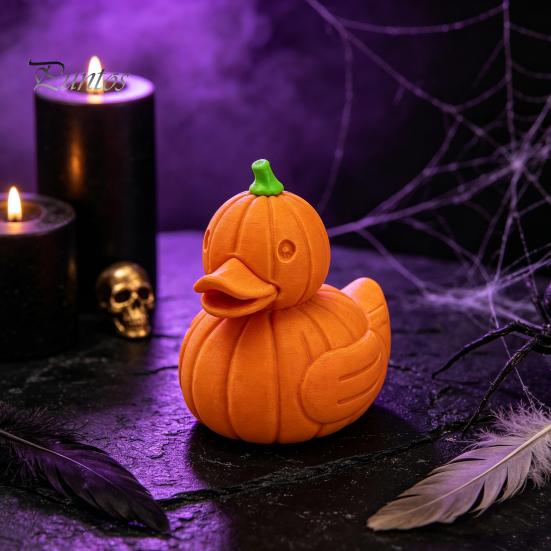 Creative Halloween Table Decor Pumpkin Duck Figurine, 3D Printed Cute Fall Artistic 3d Ornaments Statue, Autumn Thanksgiving Desktop Ornament,