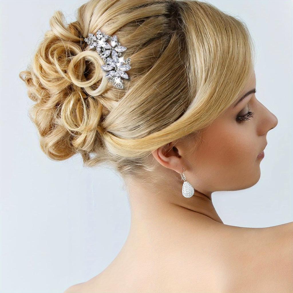 Sparkling Hair Clip With Flower Design, Suitable For Ladies' Weddings, Brides, Parties, Dances, Beauty Pageants, Bridesmaids, Formal Occasions, Gifts