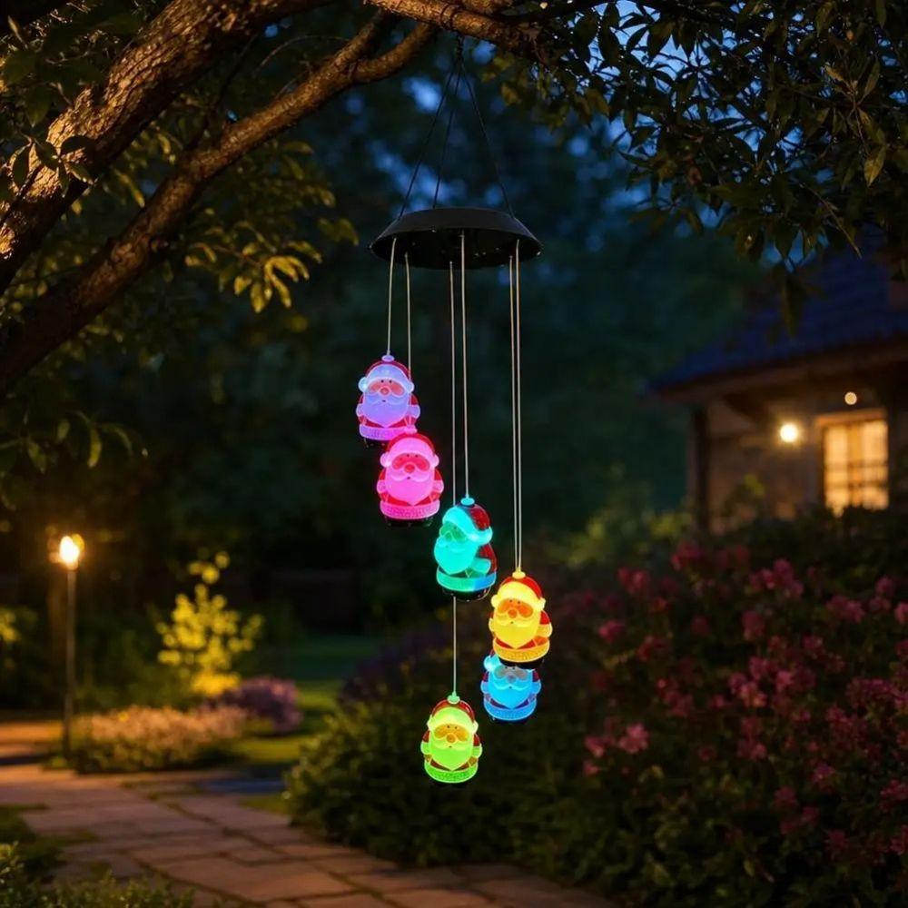 Oval Colorful Wind Chime Light Santa Claus Hanging Solar Lamp Creative Solar Decorative Lamp  Trees