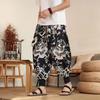 2026 Spring Summer Men's Casual Beach Pants Men Thin Wide Leg Lantern Pants Dragon Print Loose Fit Cotton Trousers